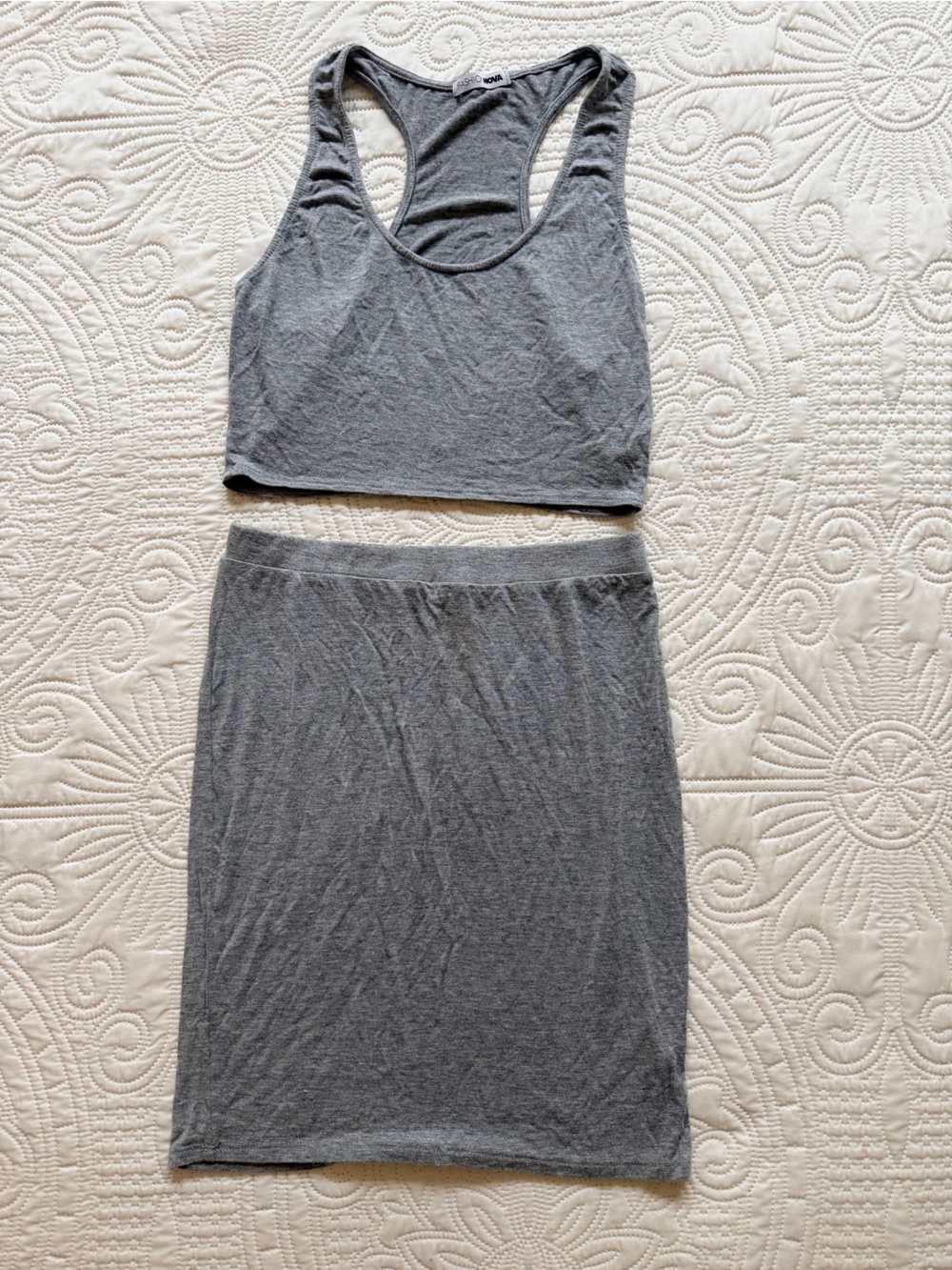 Fashion Nova Mini Skirt Set in Gray